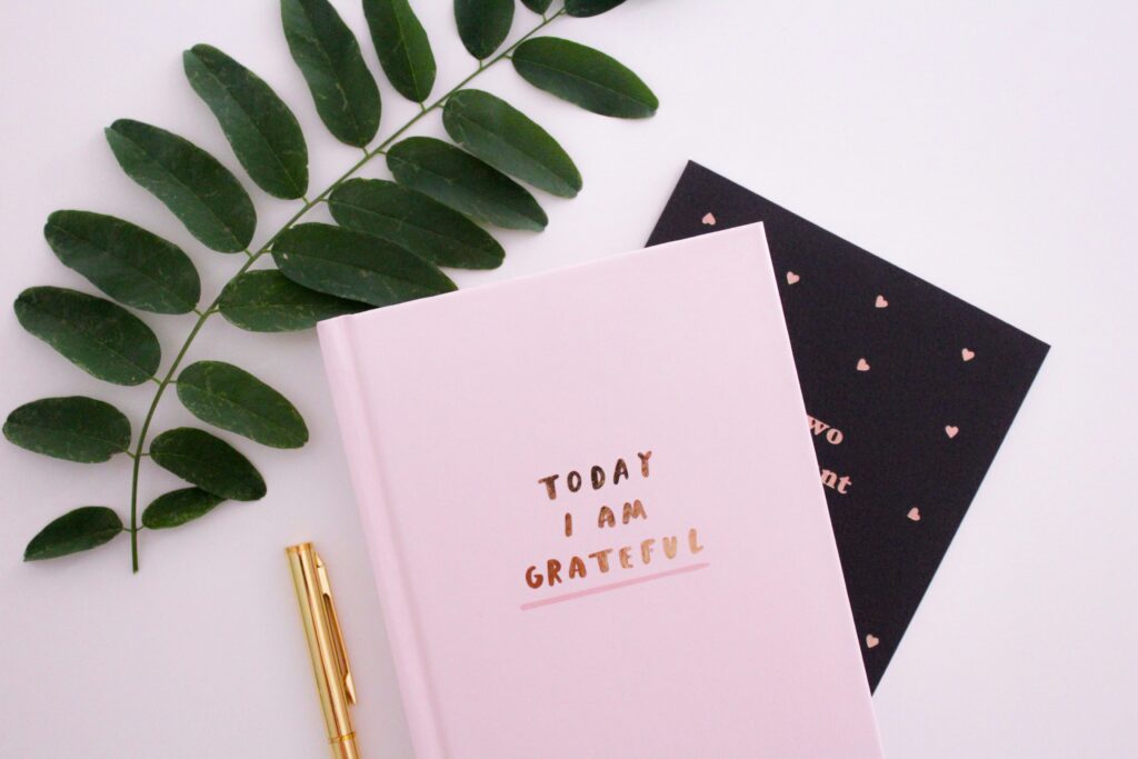 Writing daily goals and gratitude journal in the morning